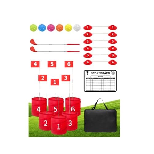 Amosua Backyard Golf Game Set with 2 Pack 36” Stainless Steel Shaft for Play Golf, Balls & Flags Portable Outdoor Chipping Practice Game for Family, Yard Golf Set for Lawn, Park,Camping (6pcsHoles)