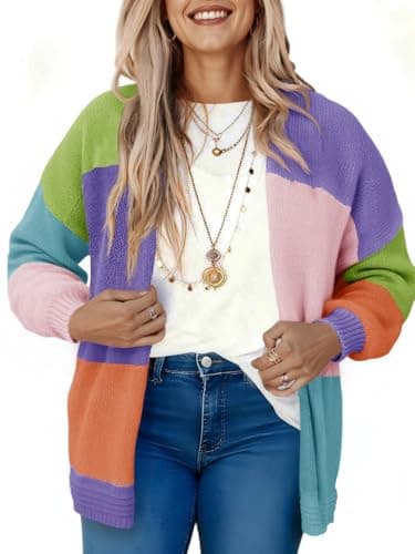 Saodimallsu Womens Boho Cardigans Colorful Long Sleeve Cardigan Open Front Sweaters Chunky Knit Coats Loose Fit 2025 Lake Blue - Image 1
