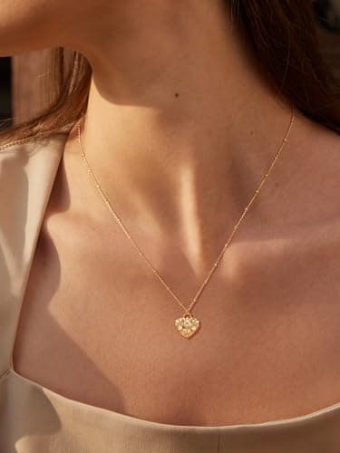 Valloey Rover Heart Necklace for Women 14K Gold Plated Pendant Neckalce Simple Dainty Satellite Chain Necklace Jewelry Gift for Women (Heart E) - Thumbnail 2