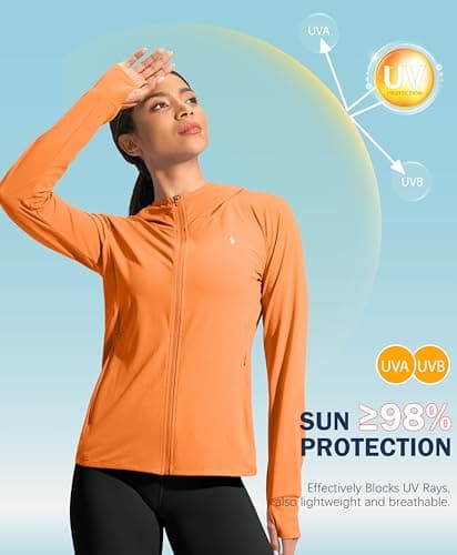 Soothfeel Women's UPF 50+ Sun Protection Hoodie Jacket Lightweight Long Sleeve Sun Shirt for Women with Pocket Hiking Outdoor(Orange, S) - Thumbnail 6