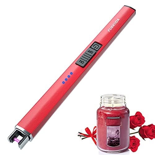 Electric Candle Lighter Rechargeable Lighters Stocking Stuffers for Women Plasma Arc Lighters Windproof & Flameless with USB Rechargeable Battery Double Safety Switch (Ruby Red) - Image 1