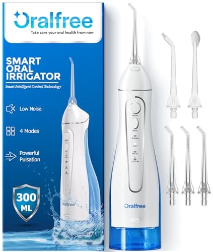 Oralfree Water Dental Flosser Cordless for Teeth Cleaning - 4 Modes Oral Irrigator 300ML Braces Flossers Cleaner, Rechargeable Portable IPX7 Waterproof Powerful Battery for Travel Home - Image 1