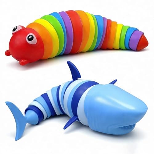TIANTAIYUE Fidget Slug Toys, Sensory Slug Fidget Toy for Kids and Adults, 2Pcs Rainbow Worm Stress Relief Toy, Child-Friendly, Anti-Anxiety Autism Sensory Toy, Essential Travel Toys for Toddlers