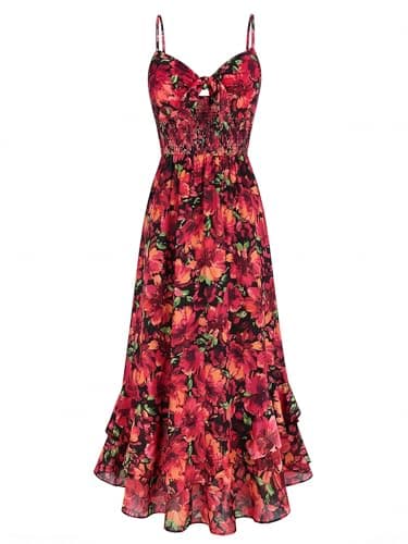 GRACE KARIN Womens Maxi Floral Sundresses Summer Beach Boho Dress Spaghetti Strap Dresses Casual Fashion Clothes with Pockets Black Red M - Image 1