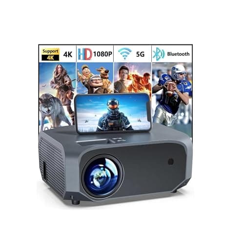 Projector with 5G WiFi and Bluetooth Native 1080P 4K Support, Outdoor Movie Projector with Screen, Portable Home Theater Projector for iOS/Android/TV Stick/Laptop/HDMI/USB