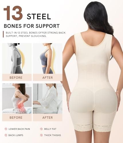 POP CLOSETS Fajas Colombianas Postparto Full Body Shapewear For Women Four Layers High-Compression Beige S - Thumbnail 4