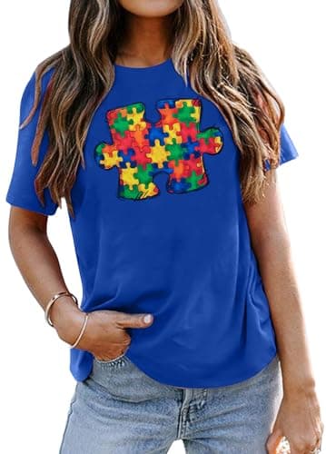 Autism Awareness Shirt Women Autism Acceptance Shirts Mental Health Tees Casual Inspirational Short Sleeve Tee Tops Dark Blue - Image 1