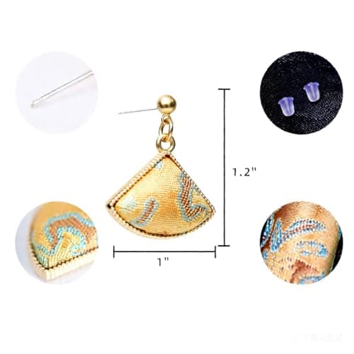 Song Brocade Dangle Earrings for Women Hand-loomed, China Silk Cultural Drop Earrings 16K Gold Plating Gift for Women, Chinese Luxury Dangling Earrings（Yellow) - Thumbnail 5
