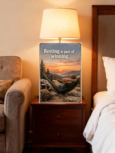Resting Is Part Of Winning Tin Sign Inspirational Quote Metal Wall Decor Mountain Sunset Hammock Camping Scene Rustic Motivation Plaque Relax Outdoor Adventure Art For Home Office Cabin 8x12 Inch - Thumbnail 4