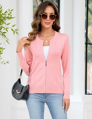 Totatuit Zip Up Jacket for Women Casual Lightweight Cardigan Long Sleeve Knitted Sweatshirts Crewneck Clothes Zip Up Sweater Tops White XXL - Thumbnail 3