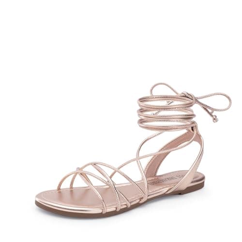 DREAM PAIRS Lace-up Gladiator Sandals Strappy Dressy Summer Flat Sandals for Women,Size 6.5,Rose Gold-Pu,SDFS2408W - Image 1