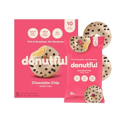 Donutful Chocolate Chip Mini Donuts – Baked Not Fried, Less Sugar, Nothing Artificial, Non-GMO, Individually Wrapped Snack Packs (30 Donuts/Box) - Image 1