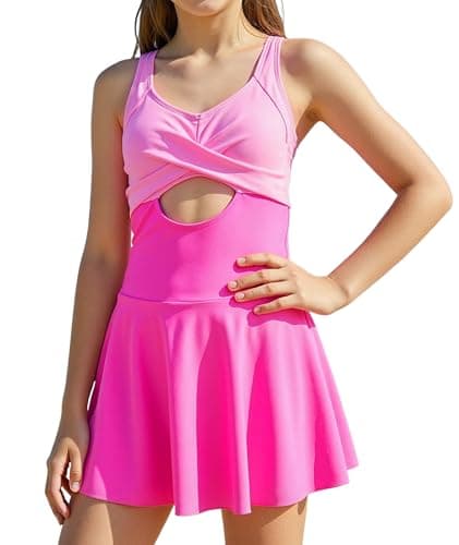 MFAVIP Girls One Piece Swimsuits, Girls Bathing Suits Pink Ruffle Swimsuit with Removable Pads and Adjustable Straps Size 9-16 - Image 1