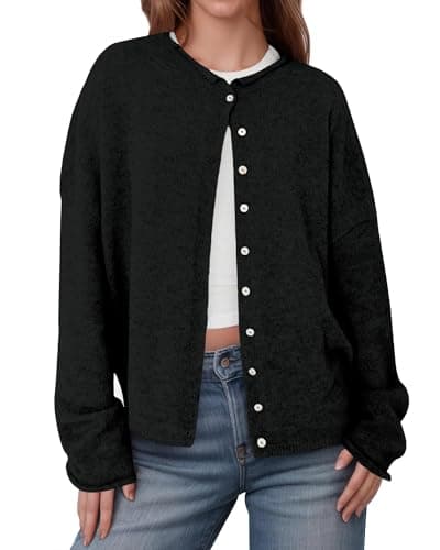 IPMQ Womens Lightweight Open Front Cardigan Sweaters Casual Long Sleeve Sweater Tops Soft Knit Outfits Fall Winter 2025 Black - Image 1