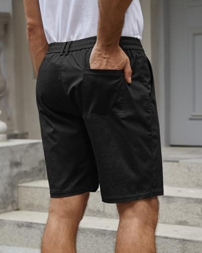 Ntrlv Men's Cotton Stretch Chino Shorts Elastic Waist Drawstring Casual Lightweight Summer Beach Short(XL Black) - Thumbnail 4