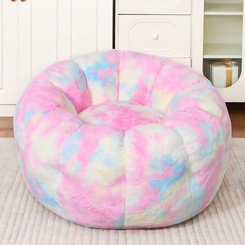 Cvortll Bean Bag Chair, Floral Shaped Beanbag, Faux Fur Adult Teen Kids Comfy Chair with Petal Armrest Chair, Bean Bag Couch for Bedroom, Living Room, Dorm, Game (Colorful) - Image 1