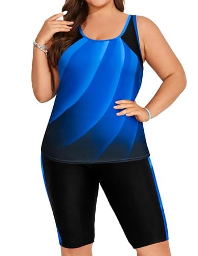 Hanna Nikole Plus Size Modest Bathing Suit for Women Plus Size Tankini with Adjustable Straps 28W - Image 1