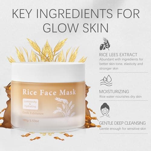 Bmrewax Rice Face Mask, Gentle Exfoliating Wash Off Facial Mask for Dull, Rough Skin, Pore Clearing, Remove Dead Skin Cells for All Skin Types 3.53 Fl Oz - Thumbnail 2