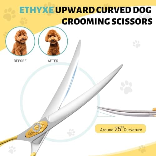 Ethyxe 7 Inch Curved Grooming Scissors for Dogs and Pets, Professional Up-curved Scissor, Premium Steel Scissors for Dog Grooming, Ideal for Dogs, Cats, and Other Pets - Thumbnail 2