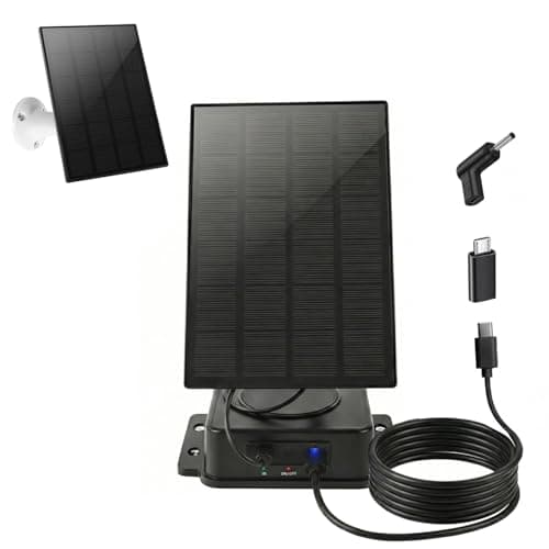 Solar Panel for Ring Camera - 5W Solar Charger with Power Pack Compatible with Most Blink Reolink Cameras Doorbell IP65 Waterproof, 10FT Cable with USB-C to Ring Barrel Plug Micro USB Adapter - Image 1