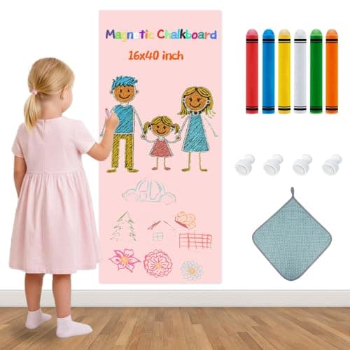 Magnetic Chalkboard Wall Decal for Kids,Upgraded Thickened Magnetic Chalkboard for Wall,Suitable for Home Decoration Wallpaper and Children's Game Room,School (Pink, 16x40 Inch) - Image 1