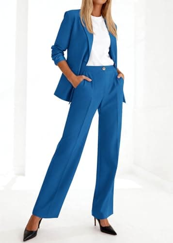 KIRUNDO Womens Suits 2 Piece Set Business Casual Blazer Jacket Wide Leg Dress Pants Suits Professional Work Office Outfits(Blue, XX-Large) - Thumbnail 4