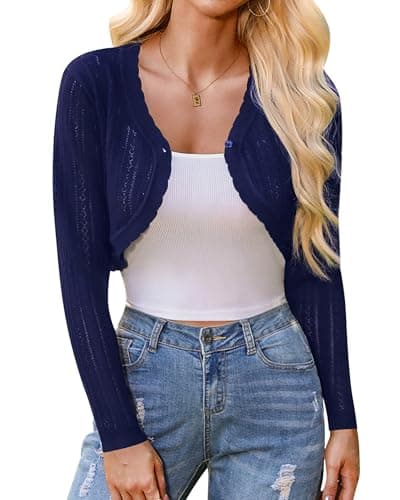 Totatuit Women's Cropped Bolero Shrugs Long Sleeve Casual Open Front Button Down Hollow Out Basic V Neck Cardigans - Image 1