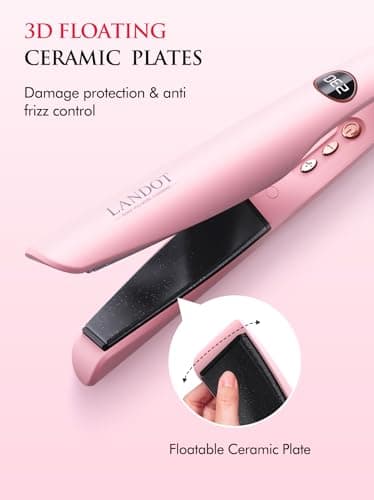 LANDOT 2-in-1 Hair Straightener and Curler - Pro 1" Multi-Styler with Twist & Curl Technology, Tourmaline Ceramic, Dual Voltage Adjust Temp 250-450°F for All Hair Types, Blush Pink - Thumbnail 4
