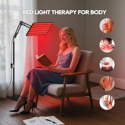 BEICHEN Red Light Therapy for Body and Face, 120 LED 660nm 850nm 940nm Infrared Redlight-Therapy Lamp Device with Glasses，Large Panel and Stable Stand at Home, Idea Gift for Women Mom - Thumbnail 4