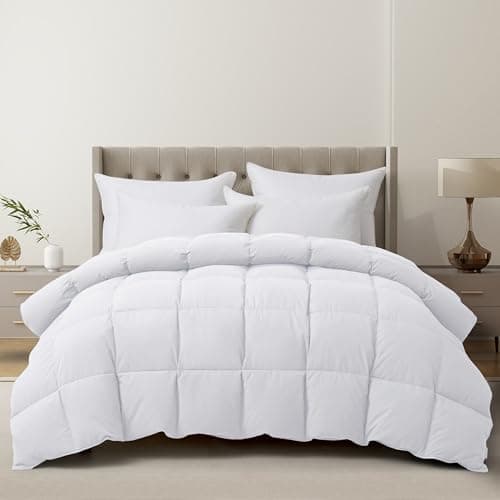 ALPSWAN Luxury Goose Feather Down Fiber Comforter King Size, 300TC White Cotton Blended Duvet Insert, All Season Hotel Bedding Alternative Down Comforter with Corner Tabs (White, King) - Image 1