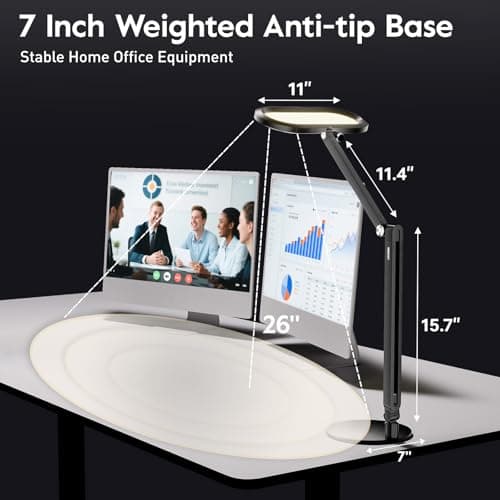 Premium LED Desk Lamp for Home Office – Eye-Caring Double Side Light with Knob Remote, Stepless Dimming & Color, Memory, Metal Table Lamp for Zoom, Studying, Video Conference, Flicker-Free, Glare-Free - Thumbnail 6