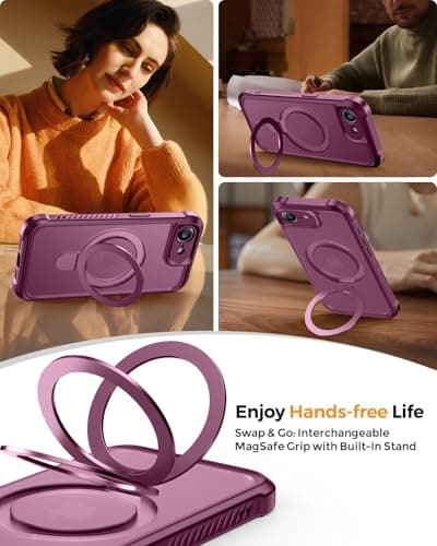 MOCCA for iPhone 17e Case & iPhone 16e Case with Magnetic Invisible Stand [Full Camera Protection][Compatible with Magsafe] Military Drop Shockproof Translucent Matte Phone Case Cover 6.1",Wine Red - Thumbnail 4