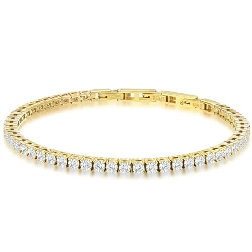 Tennis Bracelet for Women Men, 14K Gold Plated Round 3mm AAAA+ Cubic Zirconia CZ Dainty Classic Adjustable Stainless Steel Bracelets Festival Wedding Jewelry Gift (Gold, CZ 3mm) - Image 1
