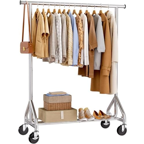 HYSEYY Clothes Rack, Rolling Clothing Rack for Hanging Clothes, Metal Portable Garment Rack with Sturdy Wheels, Coat Rack Wardrobe Closet Load 350 LBS for Bedroom Laundry Room (Sliver, L) - Image 1