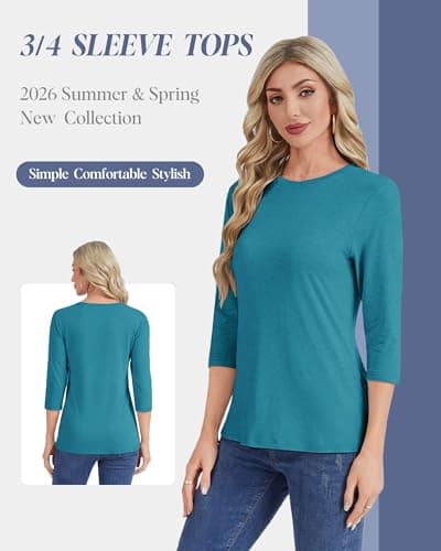 GAYHAY Blue Green Tops for Women 3/4 Sleeve T-Shirts Crew Neck Casual Trendy Spring Clothes Loose Fit Clothes 2026 - Thumbnail 2