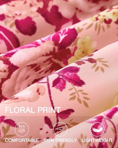 BTFBM Summer Dresses for Women 2026 Spring Outfits Beach Vacation Short Sleeve Smocked Boho Casual Floral Maxi Dress(Floral Pink Red, Medium) - Thumbnail 5