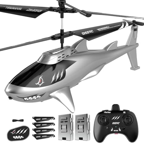 DEERC Remote Control Helicopter for Kids and Adults, RC Shark Helicopter with Altitude Hold, One Key Takeoff/Landing, LED Lights, 2 Batteries, 24 Min Flight Time, Indoor Flying Toy Gift