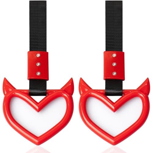 2 PCS JDM Car Accessories, Heart Handle Strap Drift Charm, Hang Ring Decorations Exterior Keychain for Car (Red, Devil Style) - Image 1
