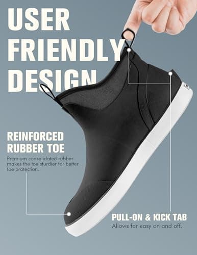 Trudave Deck Boots for Men, Waterproof Rain Boots with High Traction, Slip On Saltwater Fishing Boots Neoprene Rubber Ankle Boots for Boating Sailing - Thumbnail 5
