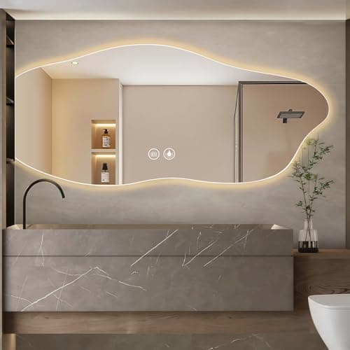 48"×24" Mirror for Bathroom, Modern Backlit Smart Vanity Mirrors with Anti-Fog, Large Irregular Light Up Bathroom-Mirror for Wall, Dimmable, 3 Colors Light, Memory - Image 1