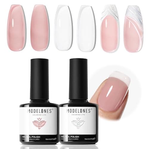 modelones Gel Nail Polish Set 2 Pcs 15ml Jelly Nude Pink and Milky White Gel Polish, French Manicure Base Gel Bubble Bath UV Soak Off Nail Gel for Gradient Nail Art, DIY Home or Salon - Image 1