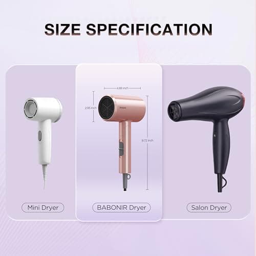 BABONIR Ionic Diffuser Hair Dryer for Curly Hair, 1875W Fast Drying Blow Dryer with Diffuser and Concentrator Nozzle, Compact & Portable Negative Ion Hairdryer Blowdryer, 3 Heat 2 Speed Settings, Pink - Thumbnail 4
