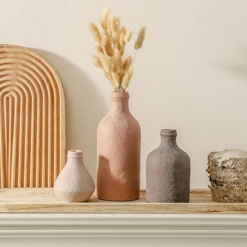 Ceramic Vase Set of 3, Vases Home Decor, Decorative Vases for Table, Boho Flower Vase Modern Neutral Vases for Room Decor, Table, Mantel,Entryway Living Room Kitchen Bedroom Bathroom - Brown - Thumbnail 5