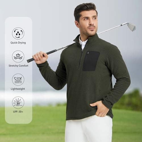 M MAELREG Mens 1/4 Zip Pullover Winter Performance Wicking Fleece Comfort Long Sleeve Men's Pullover Sweaters Forest Green - Thumbnail 6