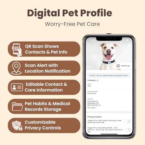 Personalized Dog Tags, QR Code Pet ID Tags for Dog Collars, Scan QR for Instant Location Alert, Emergency Contact & Online Profile, Battery-Free, Waterproof, Silent Silicone, Heart Shape, Yellow - Thumbnail 2