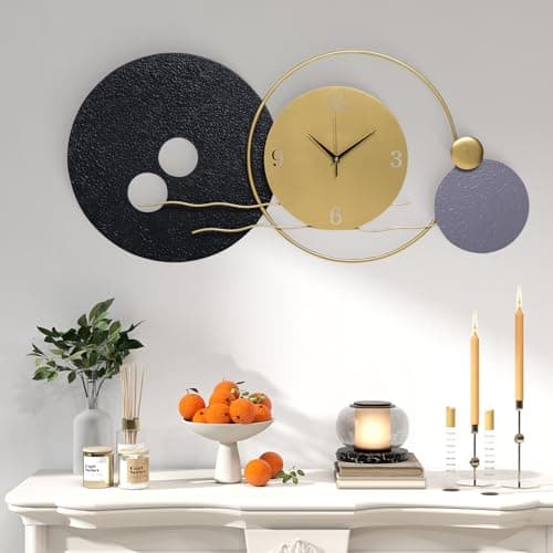 Tiuposr 34x16 Inches Modern Wall Clocks Battery Operated Non-Ticking, Decorative Clock for Living Room, Kitchen, Bathroom, Home & Office - Unique Abstract Geometric Design Timepiece - Image 1