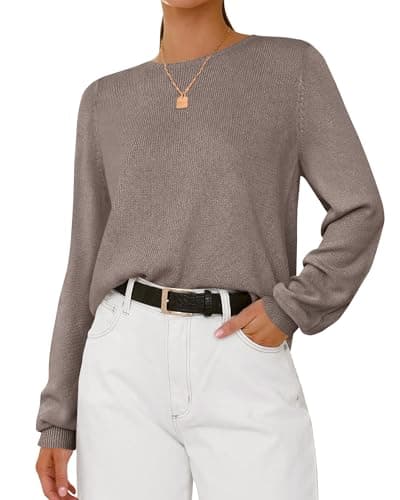 BTFBM Womens Long Sleeve Crew Neck Sweaters 2026 Spring Casual Classic Soft Loose Fit Basic Pullover Jumper Knit Top(Apricot Khaki, X-Small) - Image 1