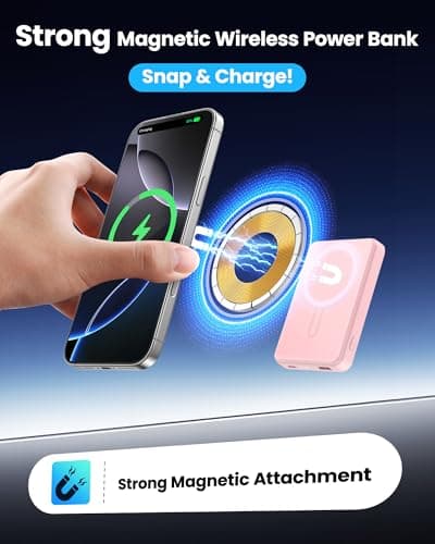 Aterob for Magsafe Power Bank 5000mAh, 15W Wireless Magnetic Battery Pack with 20W PD Fast Charging, Utra-Slim Portable Charger for iPhone 17/16/15/14/13/12 Series, Travel Essentials (Pink) - Thumbnail 2