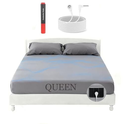 Queen Size Grounding Fitted Sheet - 12% Silver Fiber 88% Organic Cotton, Earthing Sheet with Ground Connection Cord for Pain Relief & Better Sleep (60.2"x 80"x 15", Gray) - Image 1