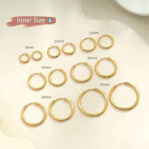 Eaciy 7 Pairs Gold Hoop Earrings for Women - 18K Gold Plated Hoop Earrings Set Lightweight Minimalist Small Hoops Hypoallergenic Thick Lightweight Earring for Women Jewelry Gifts - Thumbnail 6